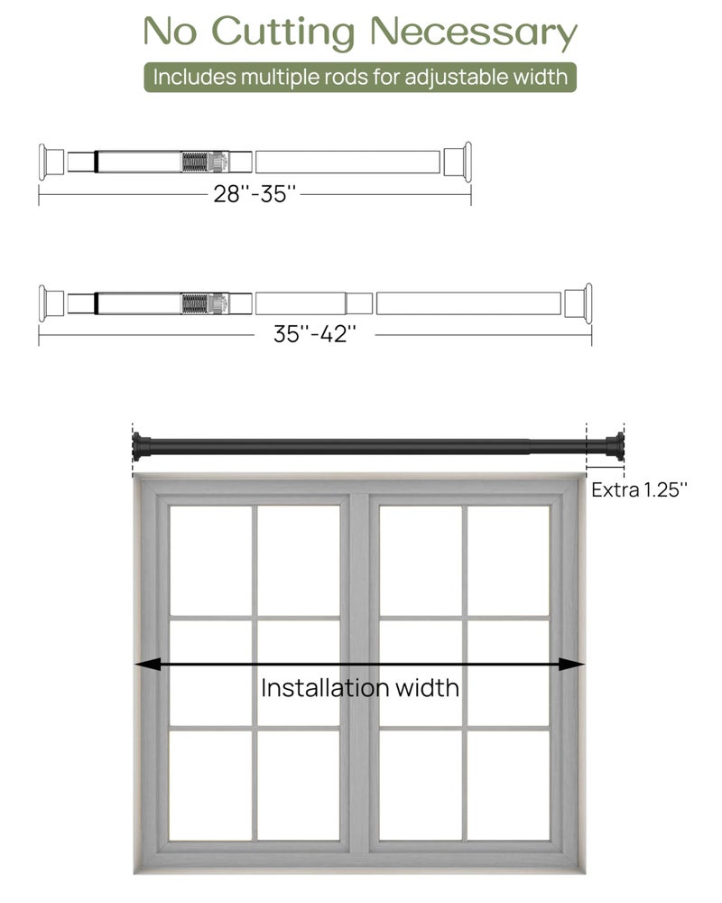 ALLZONE Shower Curtain Rod Spring Tension,28-42 Inch Heavy Duty Tension Rod No Drilling, Anti-Slip Shower Rod Tension,Adjustable Tension Curtain Rod for Window/Bathroom/Closet,Black - Image 2